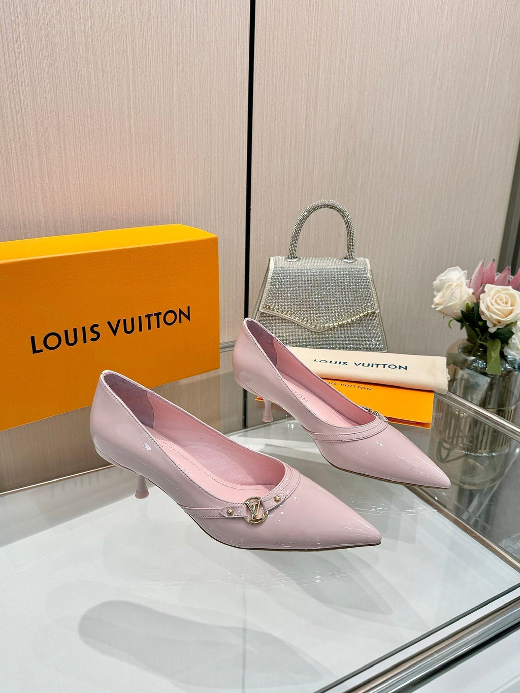 LOUIS VUITTON 6AM HIGH HEELS 55 MM IN LIGHT PINK PATENT LAMBSKIN