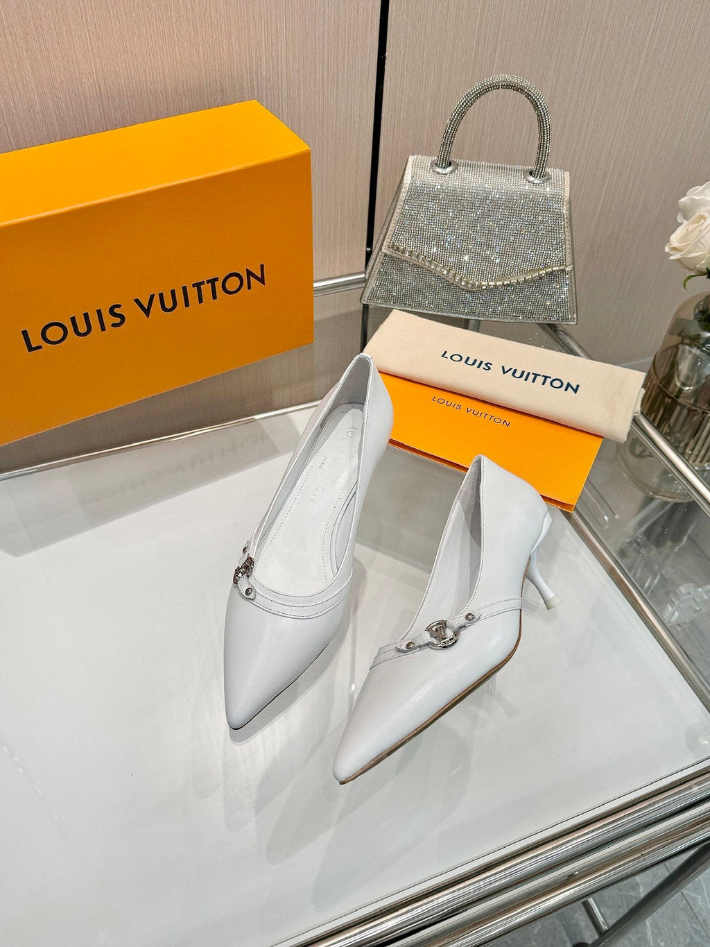 LOUIS VUITTON 6AM HIGH HEELS 55 MM IN WHITE LAMBSKIN