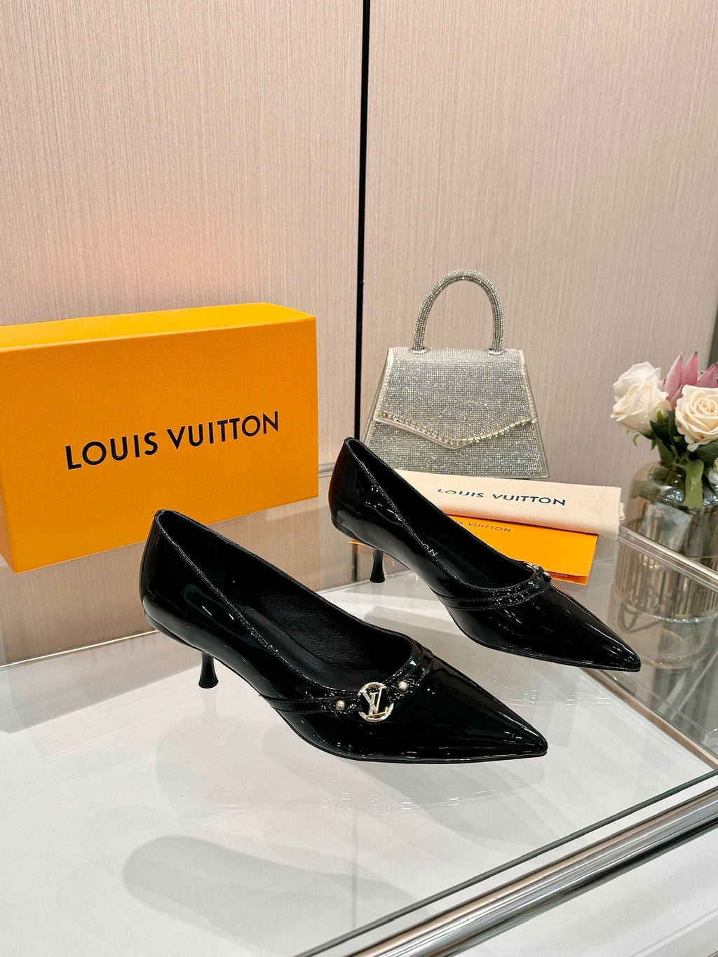 LOUIS VUITTON 6AM HIGH HEELS 55 MM IN BLACK PATENT LAMBSKIN