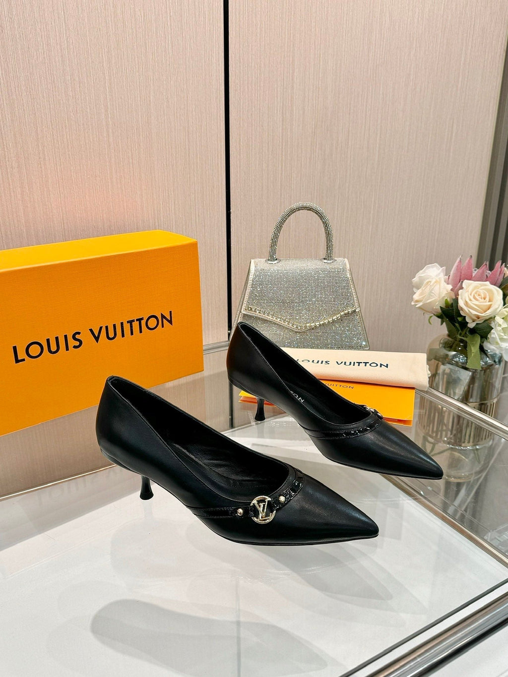 LOUIS VUITTON 6AM HIGH HEELS 55 MM IN BLACK LAMBSKIN