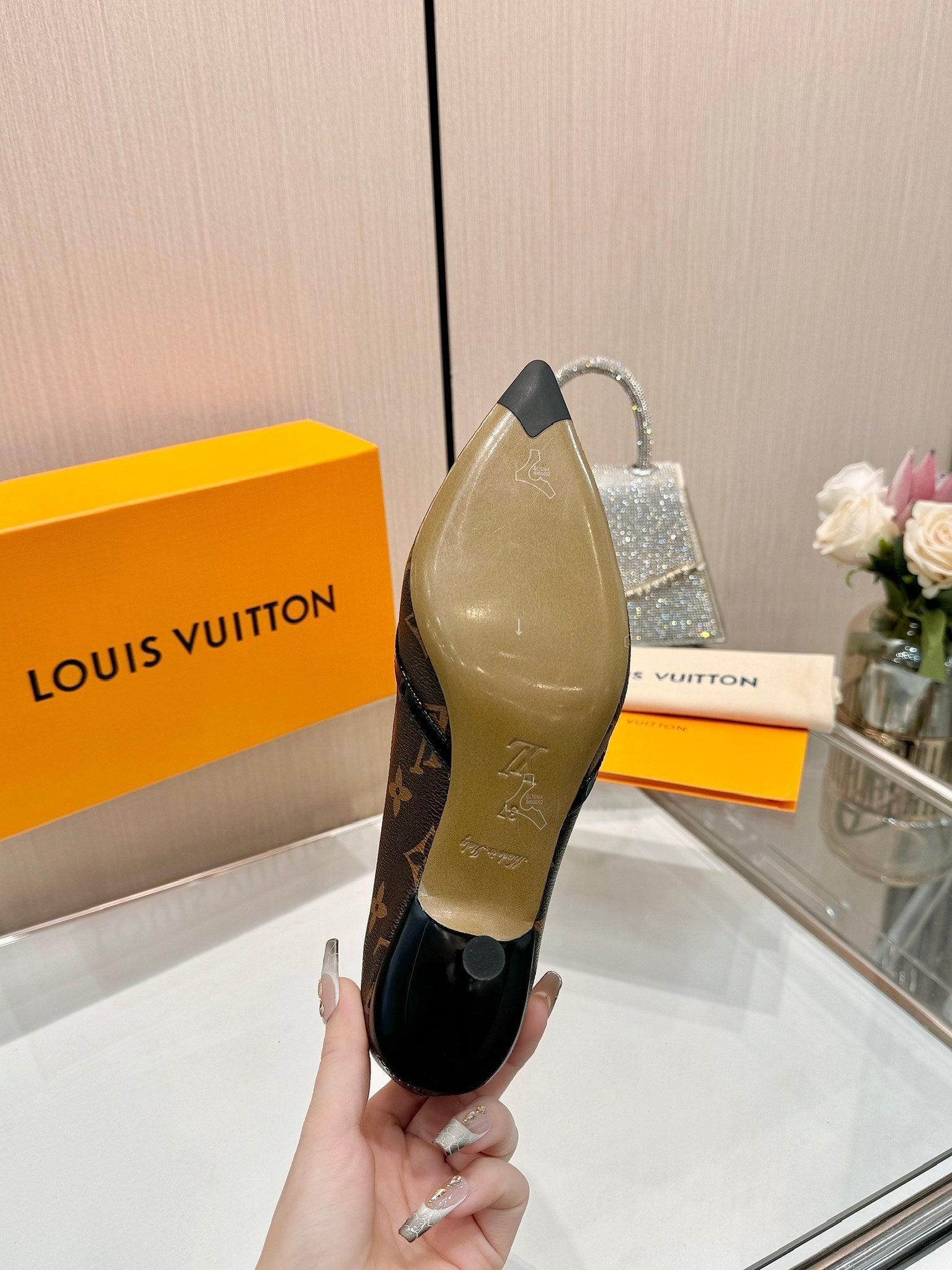 LOUIS VUITTON 6AM HIGH HEELS 55 MM IN CHOCOLATE BROWN MONOGRAM LAMBSKIN