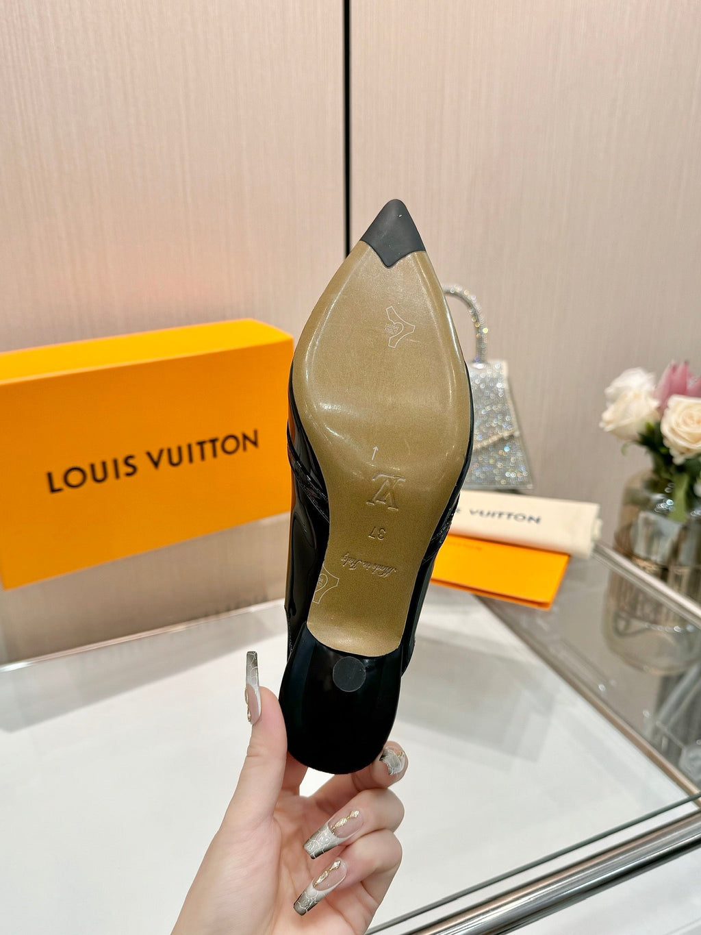 LOUIS VUITTON 6AM SLINGBACK HIGH HEELS 55 MM IN BLACK PATENT LAMBSKIN