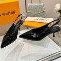 LOUIS VUITTON 6AM SLINGBACK HIGH HEELS 55 MM IN BLACK PATENT LAMBSKIN