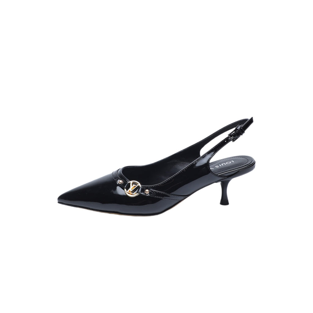 LOUIS VUITTON 6AM SLINGBACK HIGH HEELS 55 MM IN BLACK PATENT LAMBSKIN