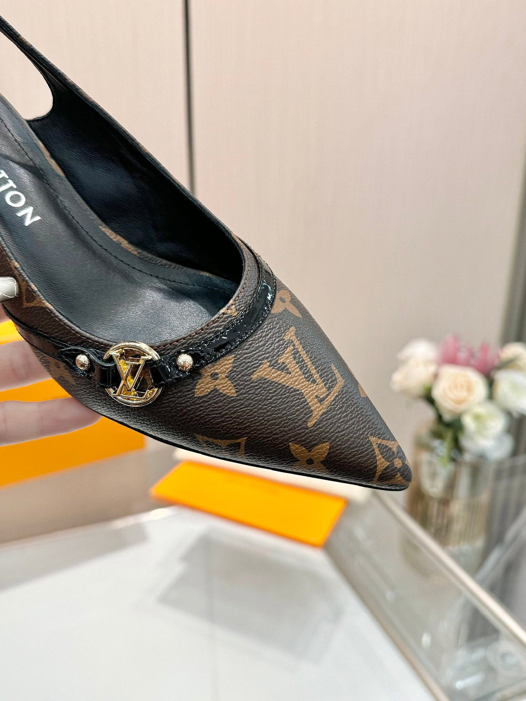 LOUIS VUITTON 6AM SLINGBACK HIGH HEELS 55 MM IN CHOCOLATE BROWN MONOGRAM LAMBSKIN