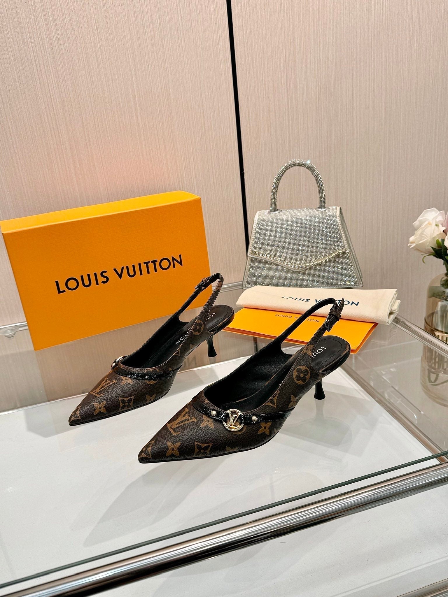 LOUIS VUITTON 6AM SLINGBACK HIGH HEELS 55 MM IN CHOCOLATE BROWN MONOGRAM LAMBSKIN