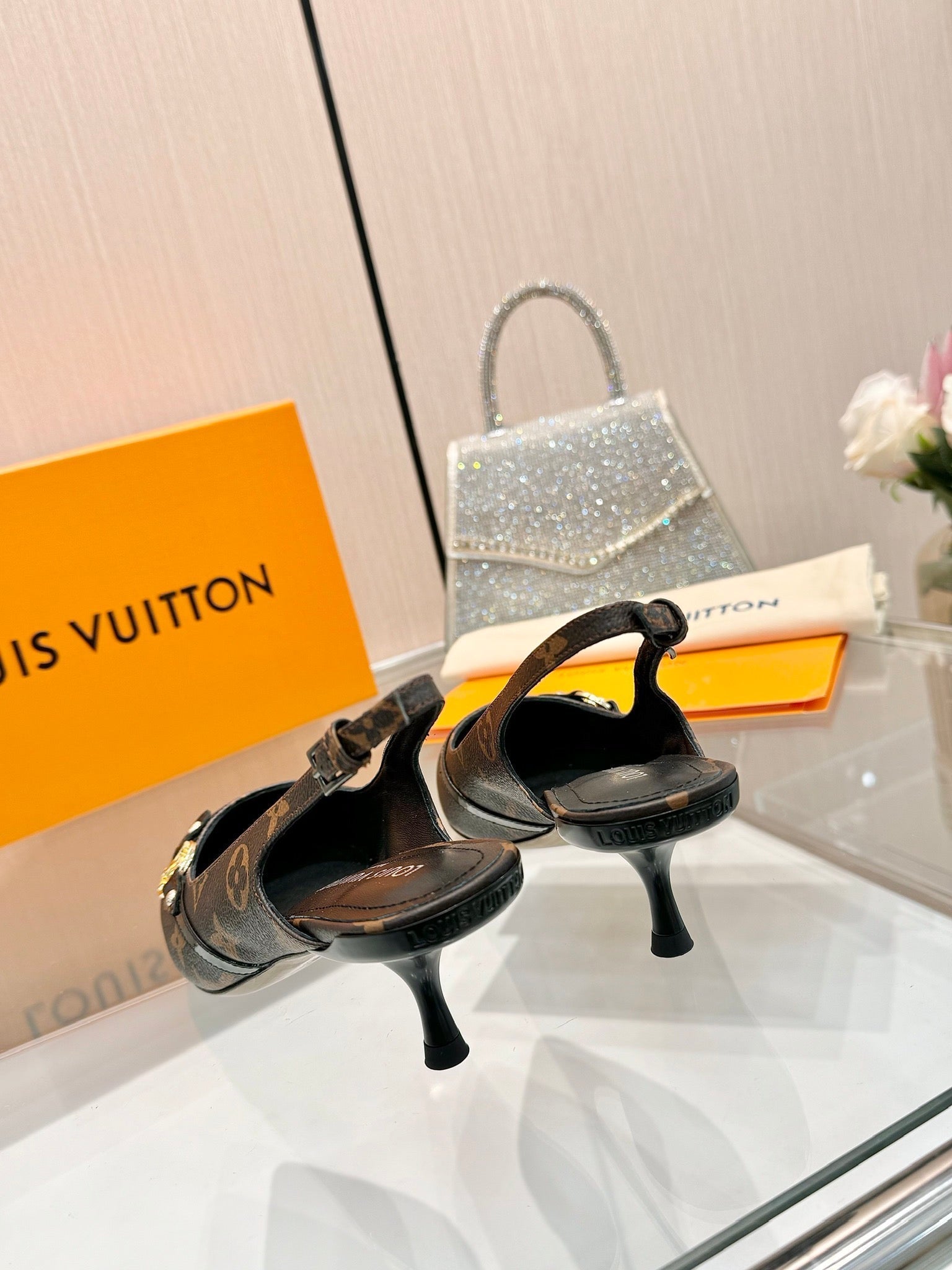 LOUIS VUITTON 6AM SLINGBACK HIGH HEELS 55 MM IN CHOCOLATE BROWN MONOGRAM LAMBSKIN