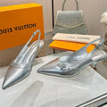LOUIS VUITTON 6AM SLINGBACK HIGH HEELS 55 MM IN SILVER LAMBSKIN