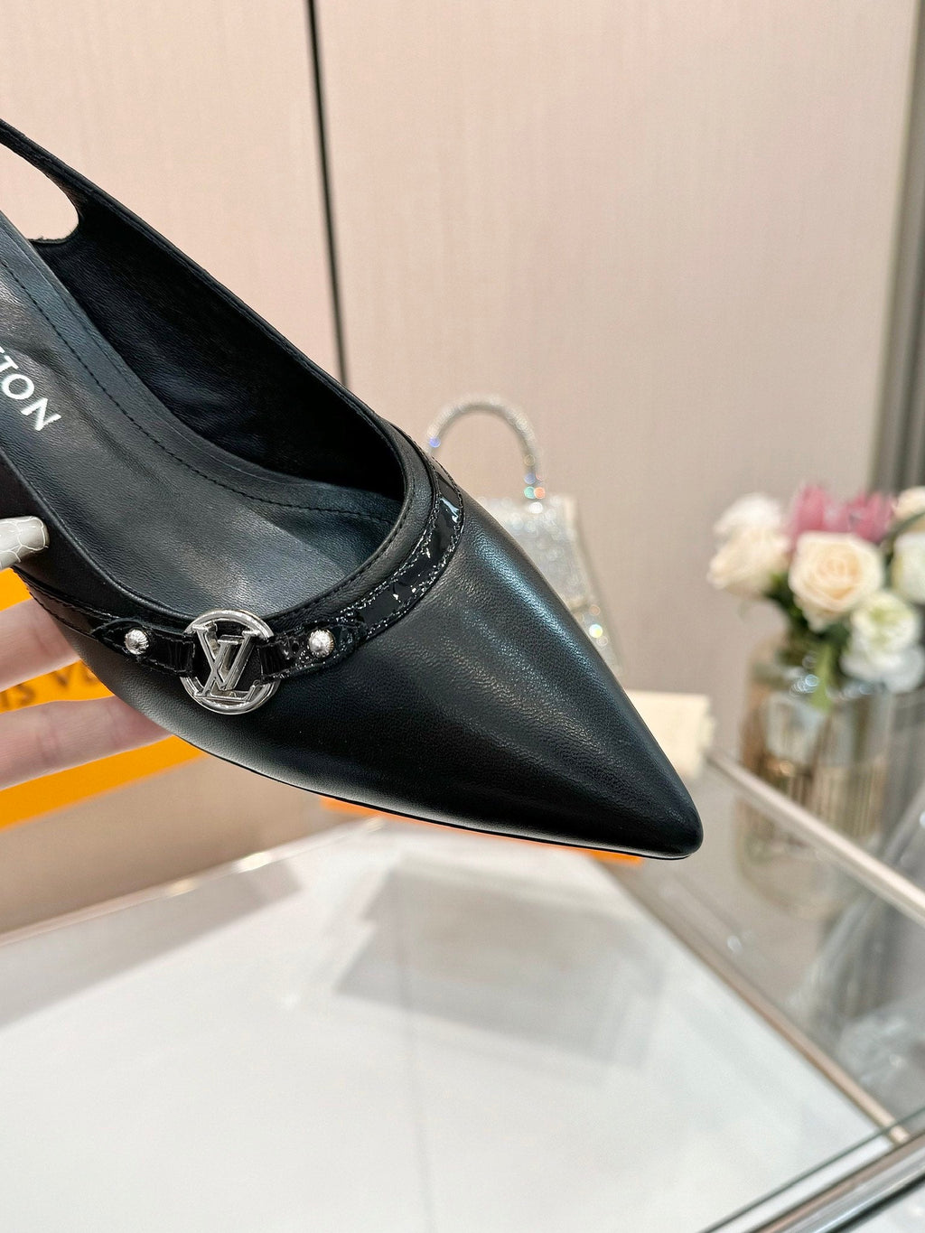LOUIS VUITTON 6AM SLINGBACK HIGH HEELS 55 MM IN BLACK LAMBSKIN
