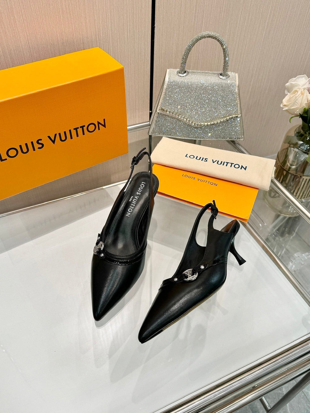 LOUIS VUITTON 6AM SLINGBACK HIGH HEELS 55 MM IN BLACK LAMBSKIN
