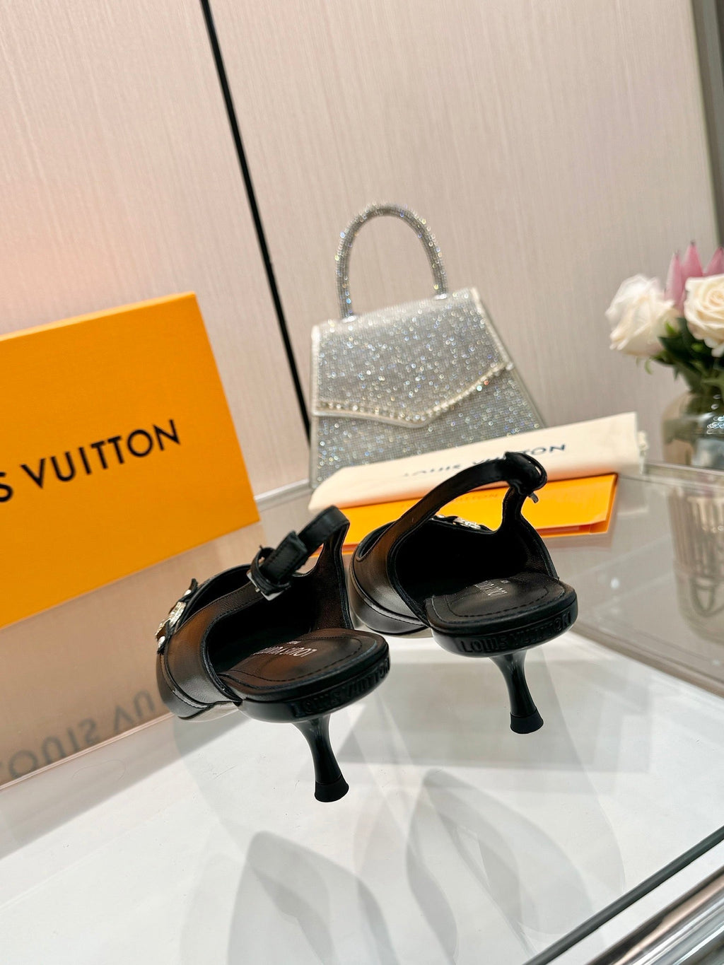 LOUIS VUITTON 6AM SLINGBACK HIGH HEELS 55 MM IN BLACK LAMBSKIN