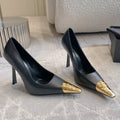 LOUIS VUITTON HIGH HEEL 10 CM PUMP IN BLACK CALFSKIN WITH GOLD HARDWARE