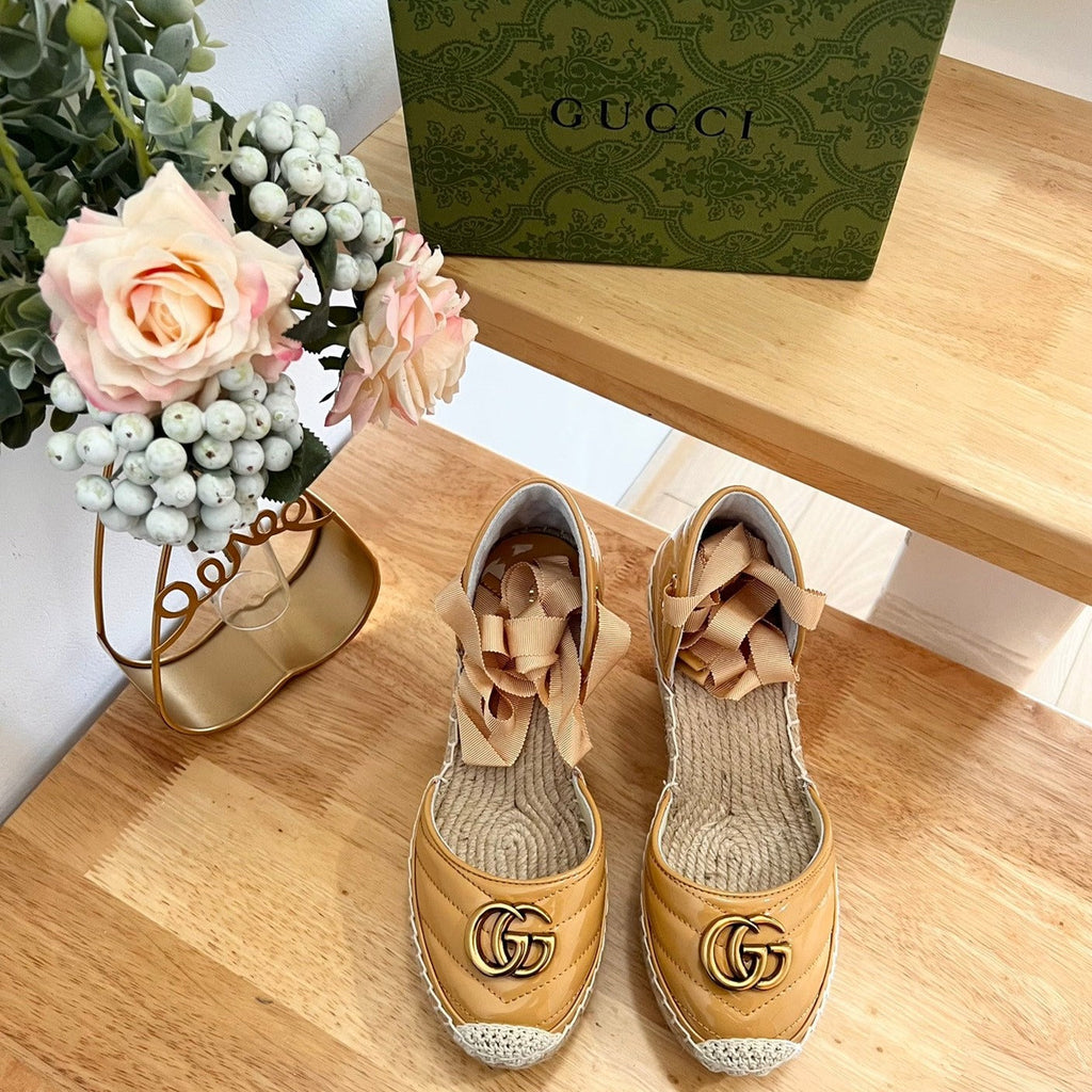 GUCCI Crochet platform Espadrilles Blush Amber Yellow