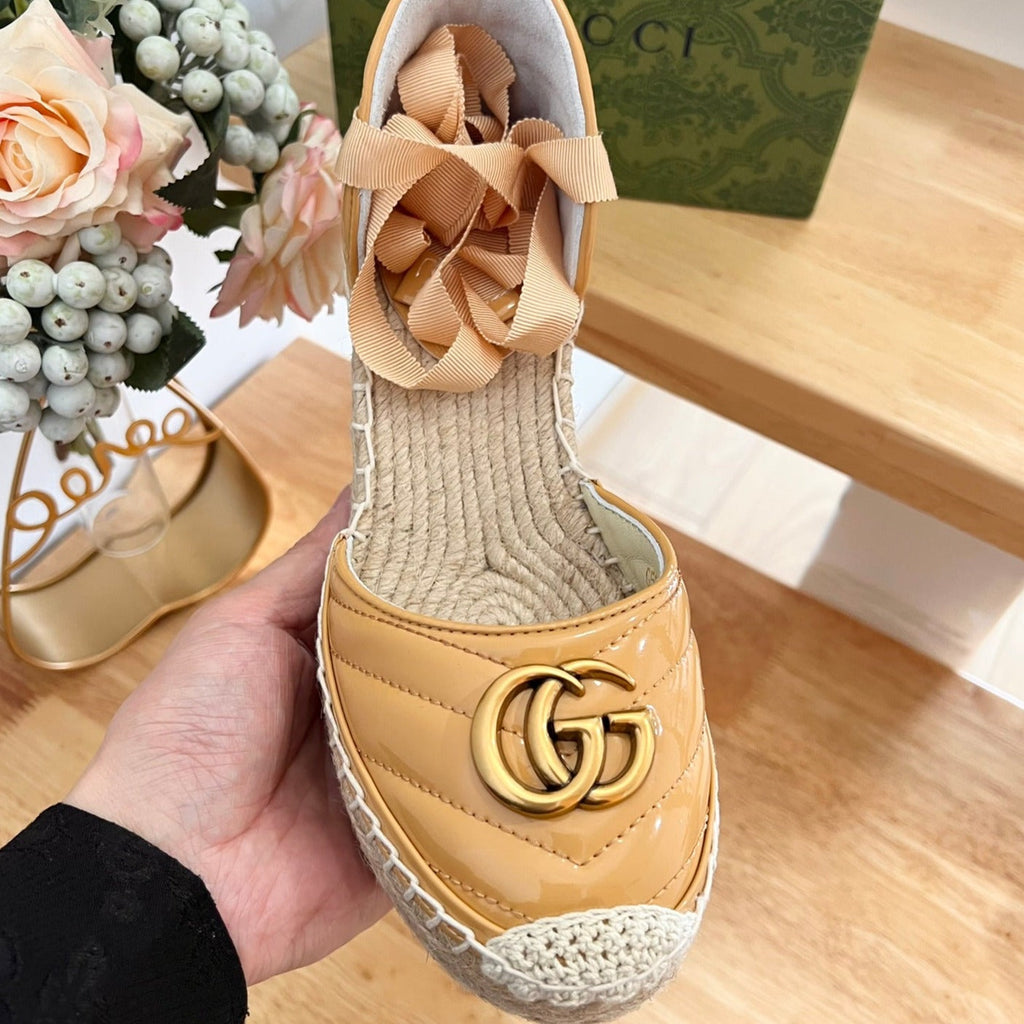 GUCCI Crochet platform Espadrilles Blush Amber Yellow
