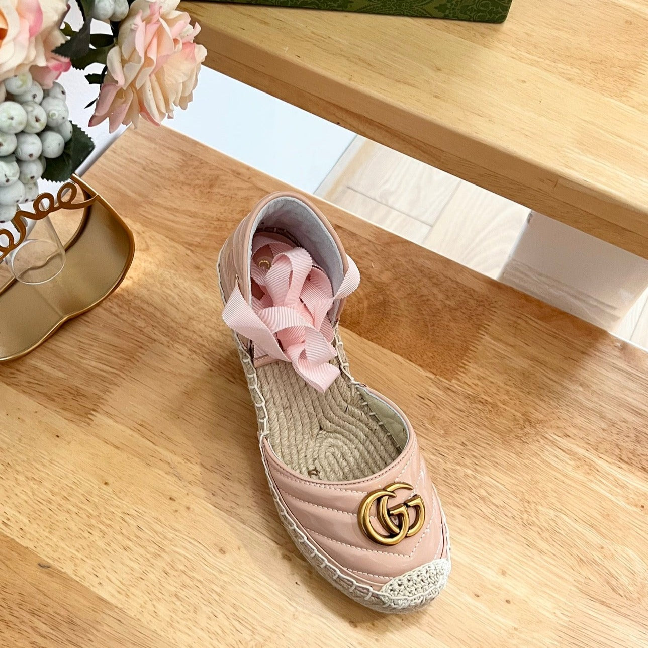 GUCCI Crochet platform Espadrilles Blush Pink