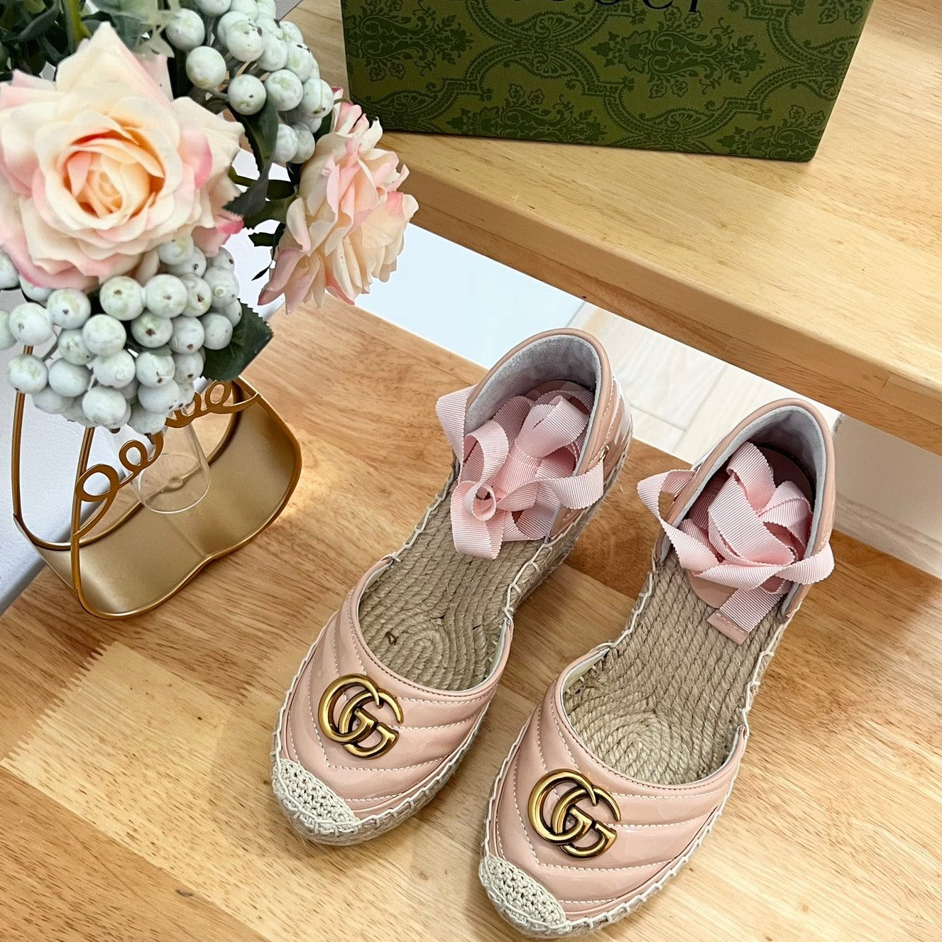 GUCCI Crochet platform Espadrilles Blush Pink