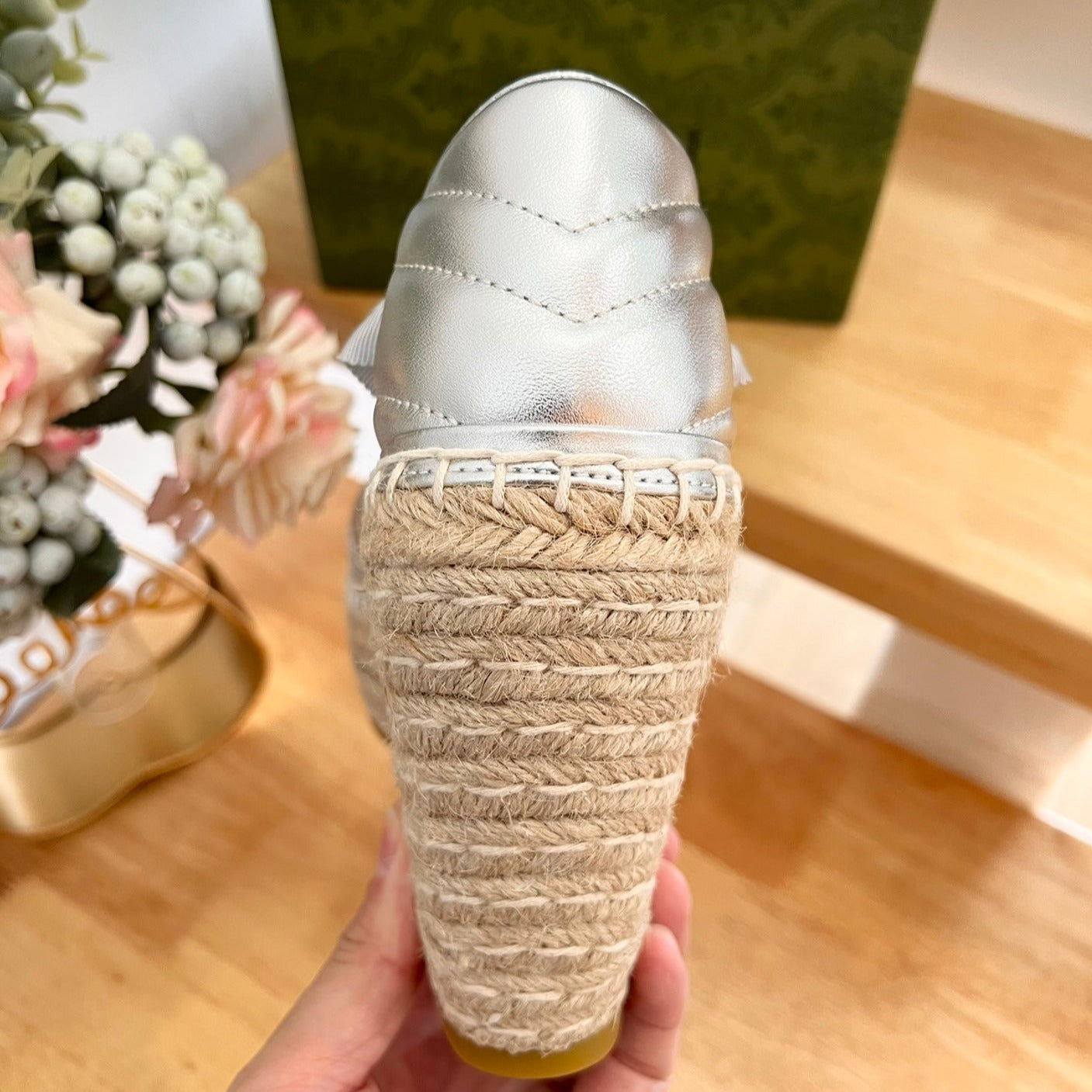 GUCCI Crochet platform Espadrilles Silver