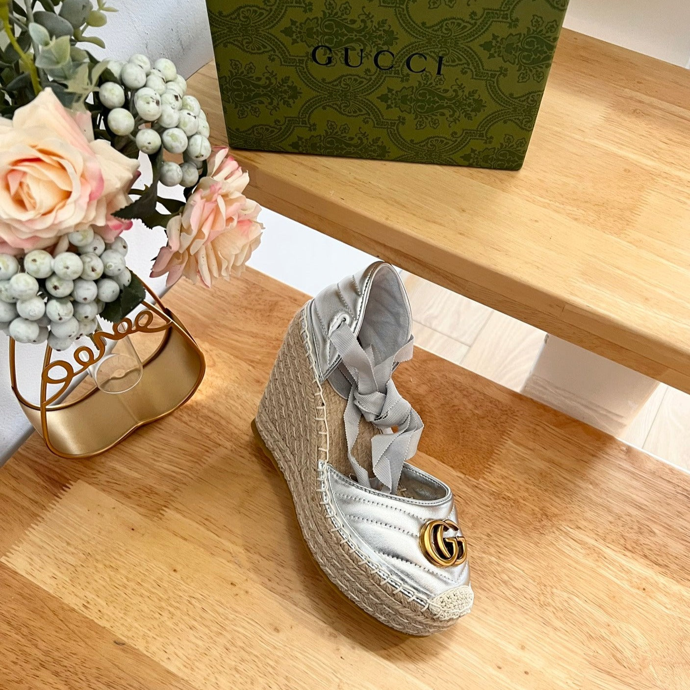 GUCCI Crochet platform Espadrilles Silver