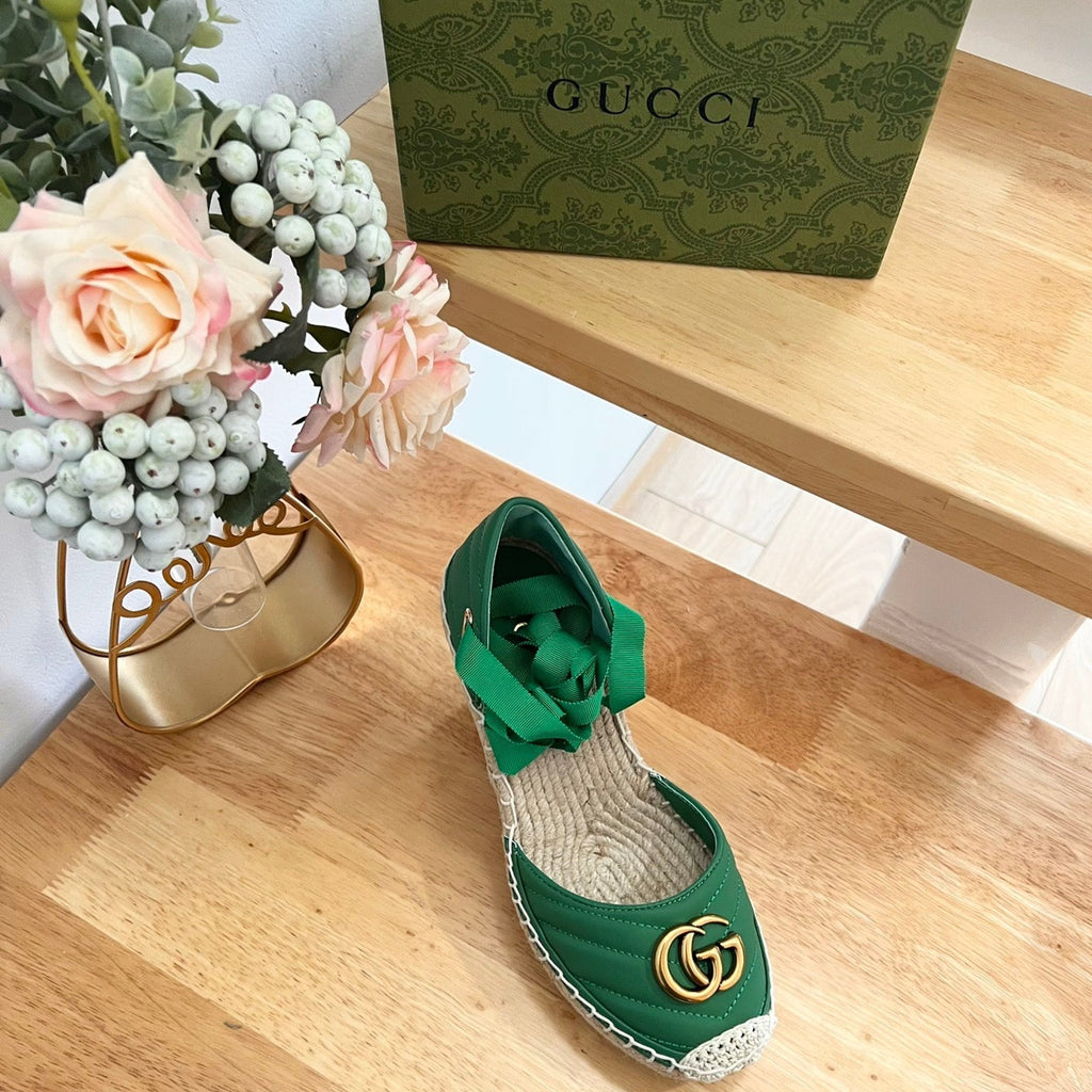 GUCCI Crochet platform Espadrilles Jade Green