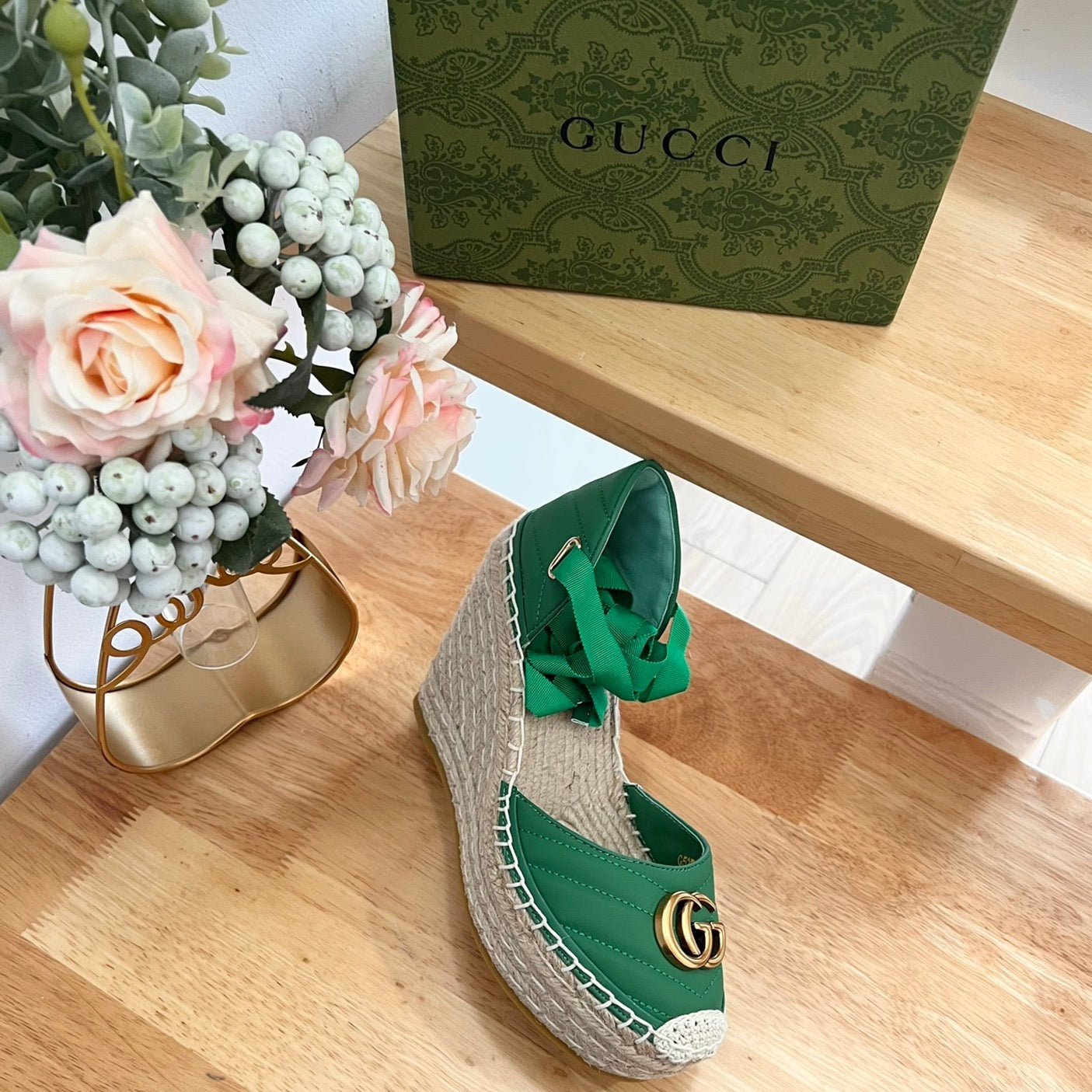 GUCCI Crochet platform Espadrilles Jade Green
