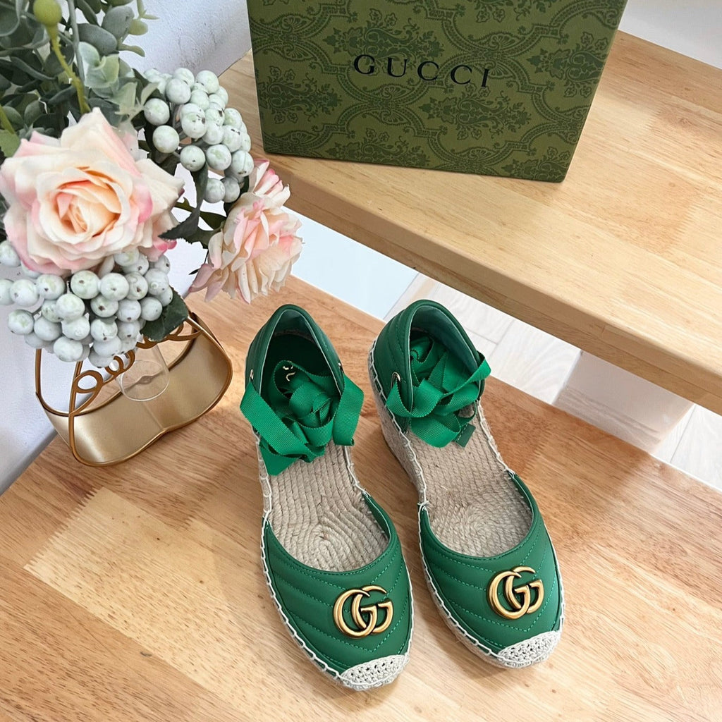 GUCCI Crochet platform Espadrilles Jade Green