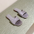 LOUIS VUITTON LV WOMEN FLAT MULE IN PASTEL PURPLE SATIN WITH RHINESTONE