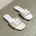 LOUIS VUITTON LV WOMEN FLAT MULE IN WHITE SATIN WITH RHINESTONE
