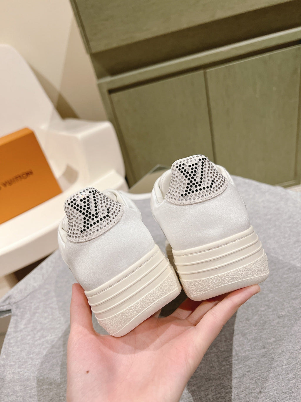 LOUIS VUITTON LV GROOVY SNEAKER IN WHITE MIX BLACK DAMIER STRASS AND CALFSKIN