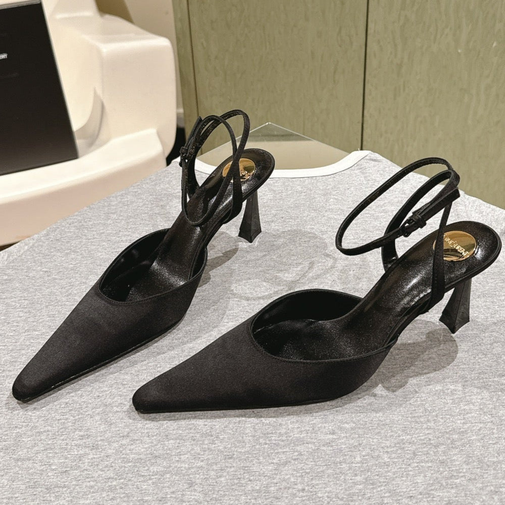 LOUIS VUITTON AIMÉE HIGH 8 CM SLINGBACK PUMPS IN BLACK SATIN