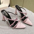 LOUIS VUITTON HIGH HEEL MULE 10 CM IN BABY PINK SATIN WITH RHINESTONES
