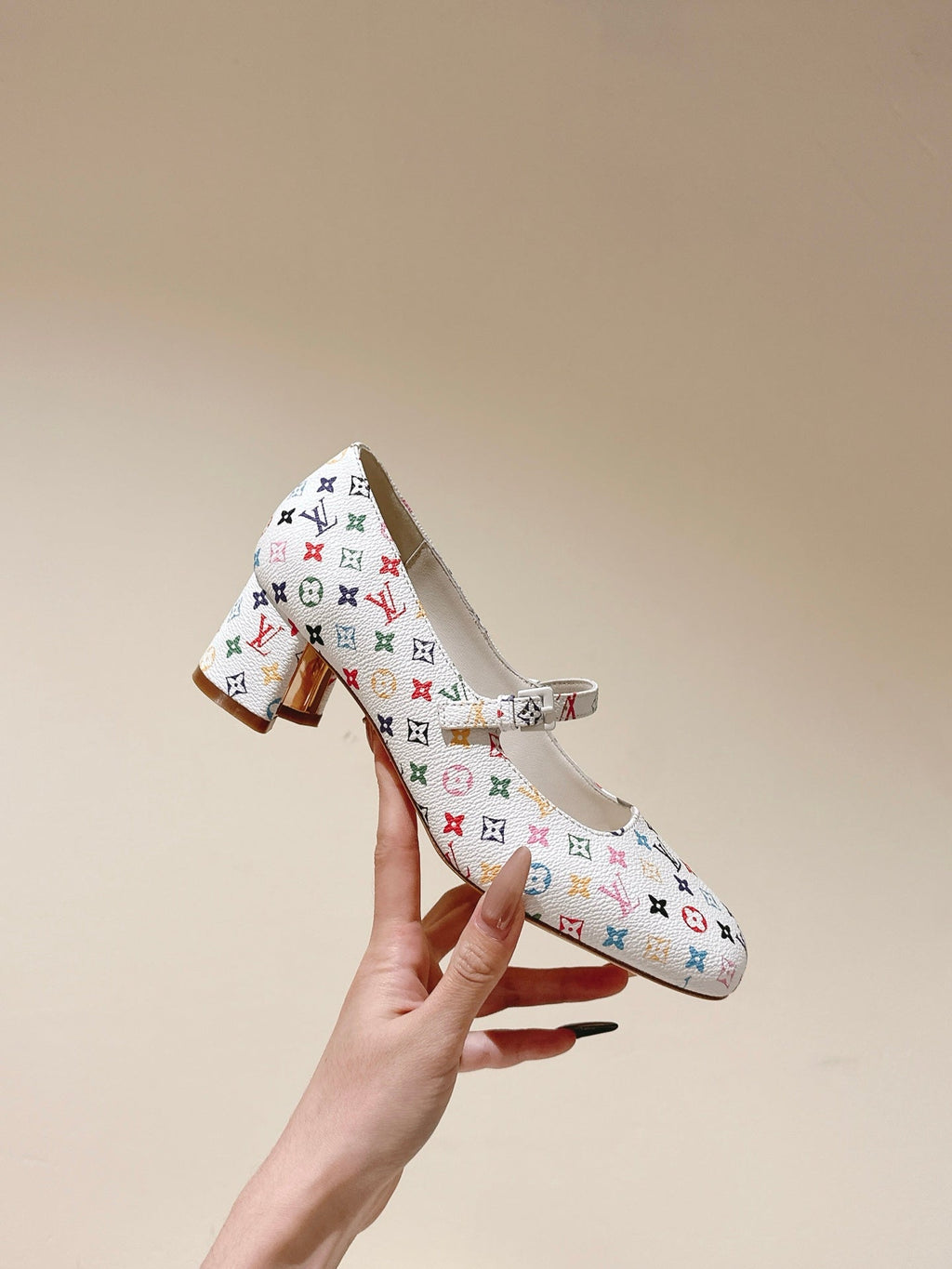LOUIS VUITTON SWING HIGH MARY JANE 55 MM IN WHITE MONOGRAM CALFSKIN