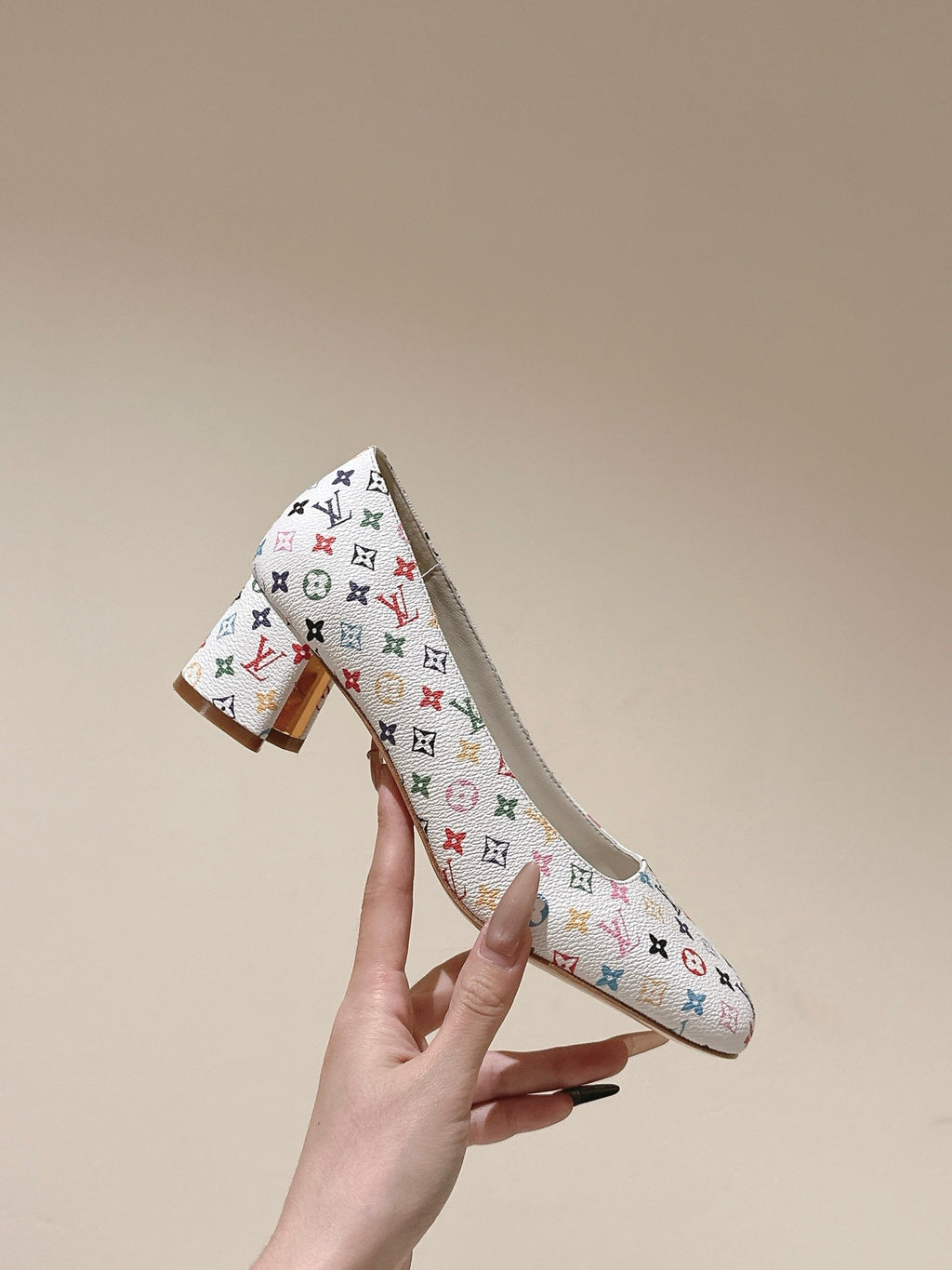 LOUIS VUITTON SWING HIGH PUMP 55 MM IN WHITE MONOGRAM CALFSKIN
