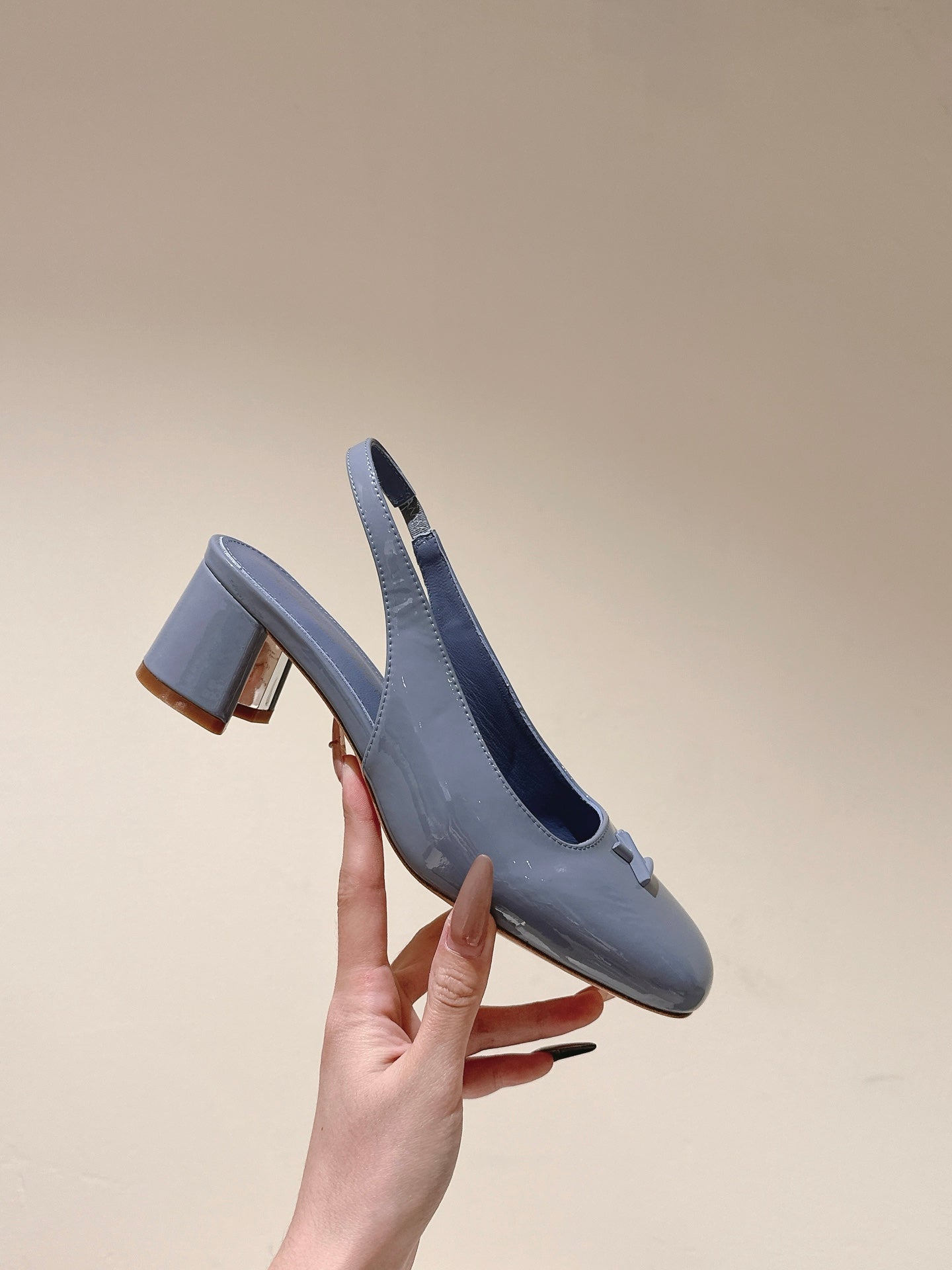 LOUIS VUITTON SWING SLINGBACK PUMP 55 MM IN ICE BLUE PATENT CALFSKIN