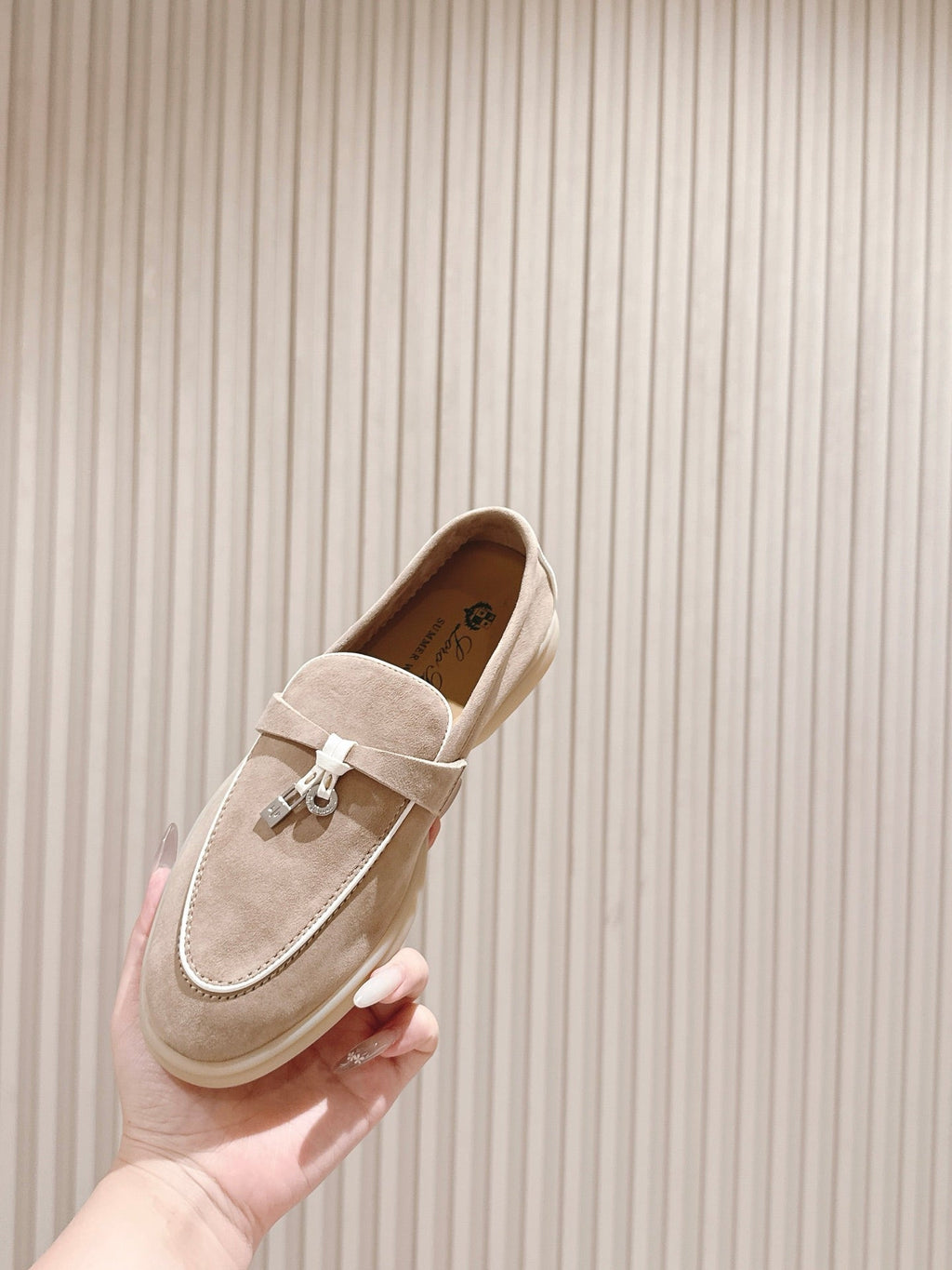 LP LOAFERS 25S IN DARK BEIGE SUEDE WITH SILVER HARDWARE