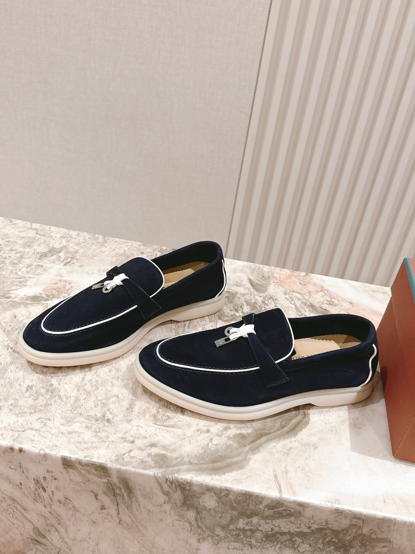 LP LOAFERS 25S IN CHARCOAL BLACK SUEDE WITH SILVER HARDWARE