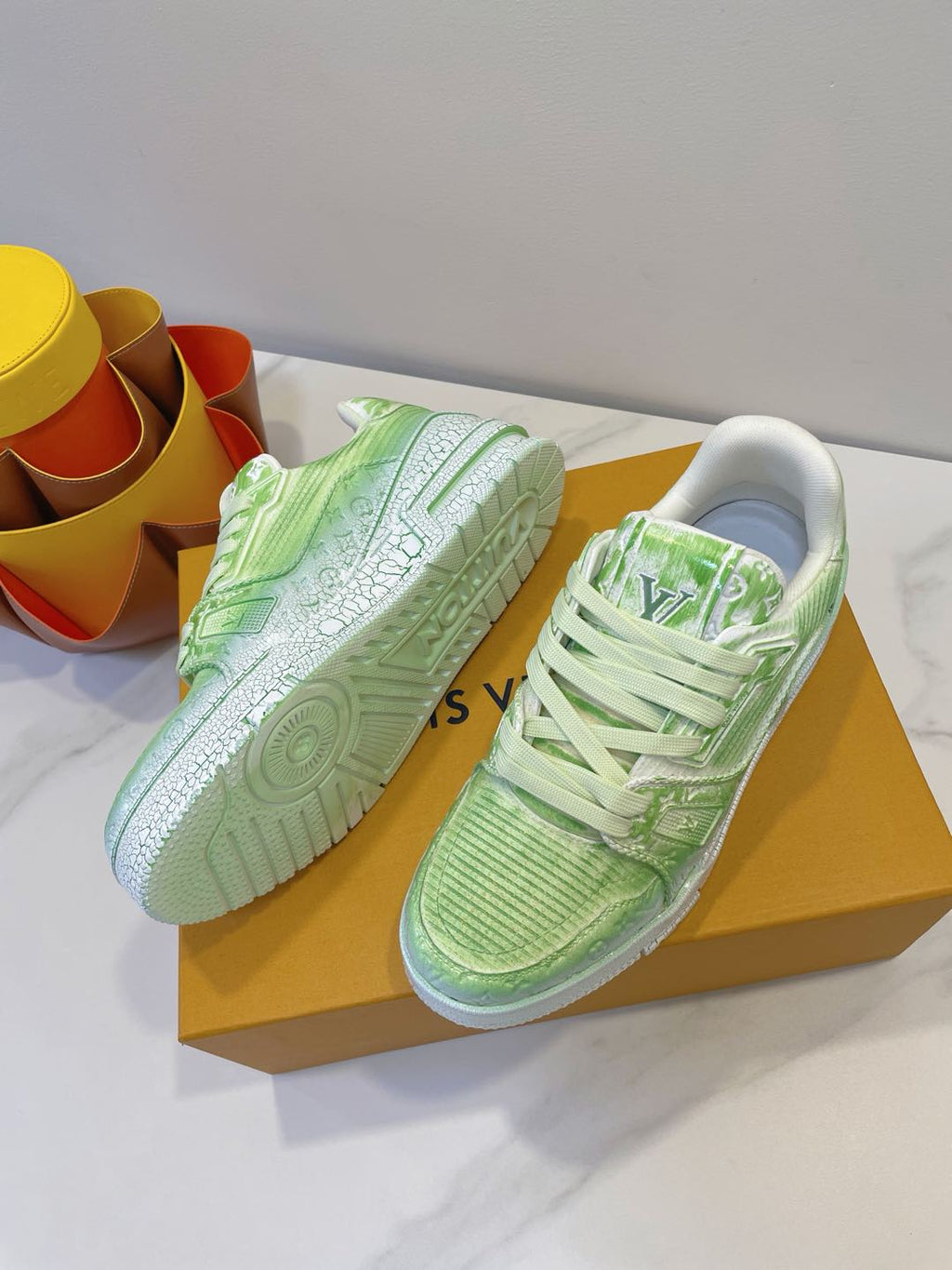 LOUIS VUITTON LV TRAINER MAXI SNEAKER IN GREEN PASTEL EMBOSSED CALFSKIN