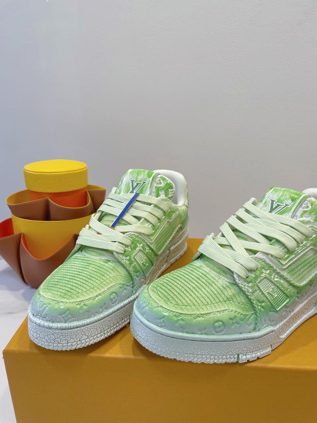 LOUIS VUITTON LV TRAINER MAXI SNEAKER IN GREEN PASTEL EMBOSSED CALFSKIN