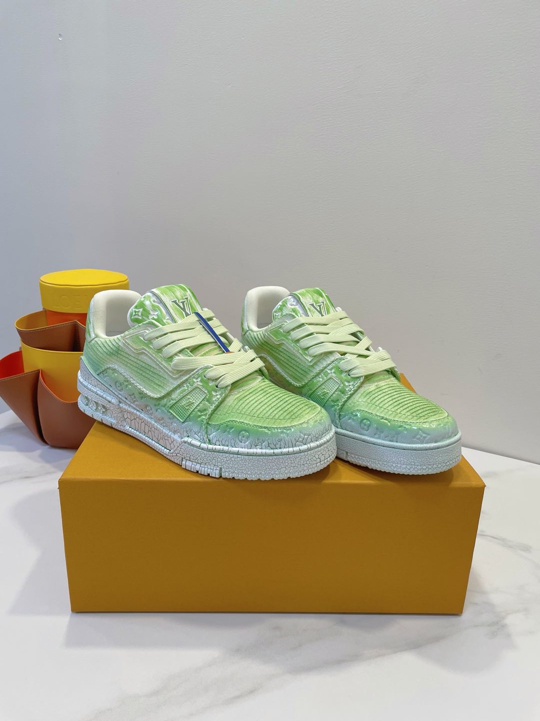 LOUIS VUITTON LV TRAINER MAXI SNEAKER IN GREEN PASTEL EMBOSSED CALFSKIN