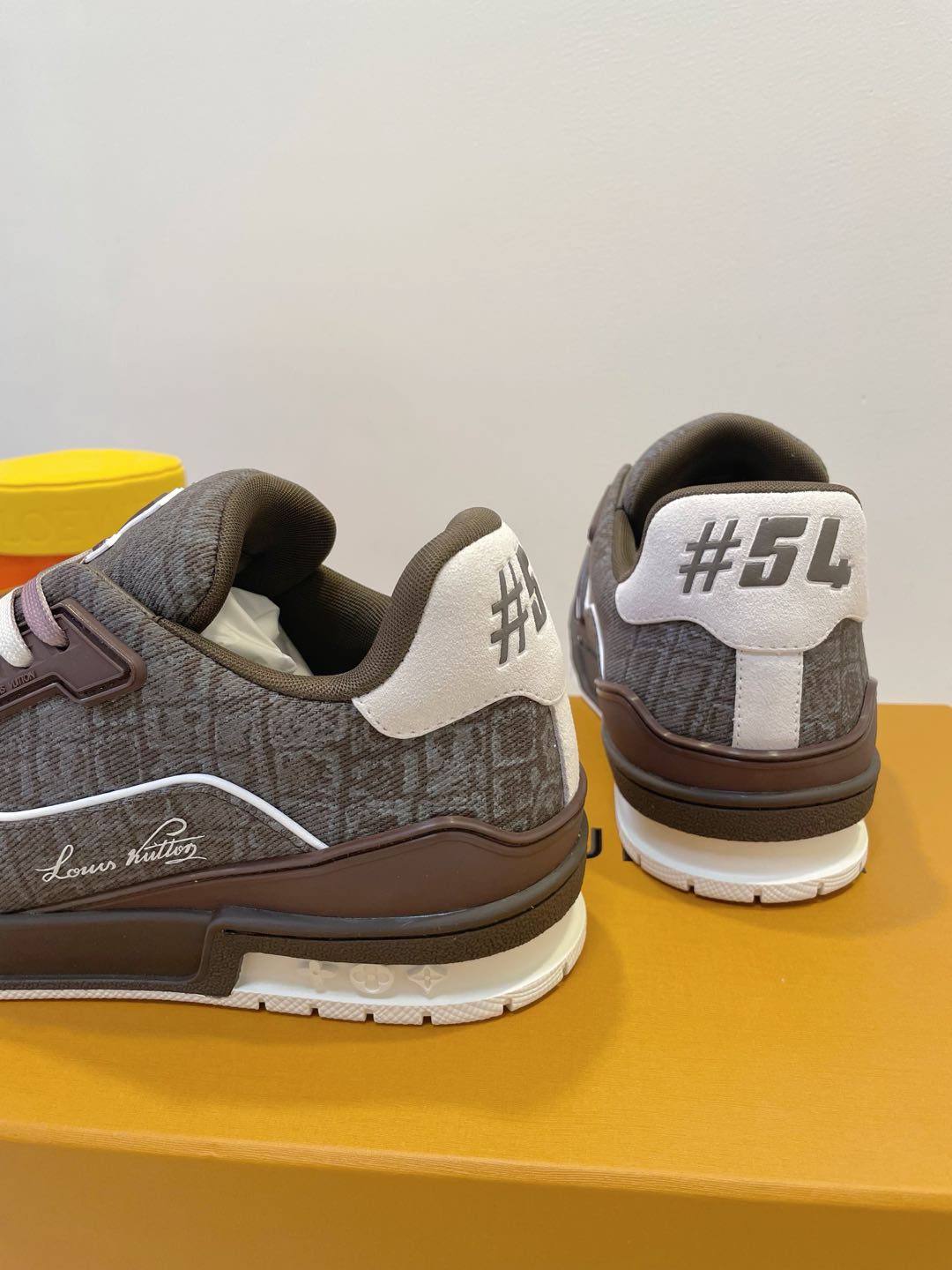 LOUIS VUITTON TRAINER SNEAKER IN WOOD BROWN MONOGRAM DENIM FABRIC