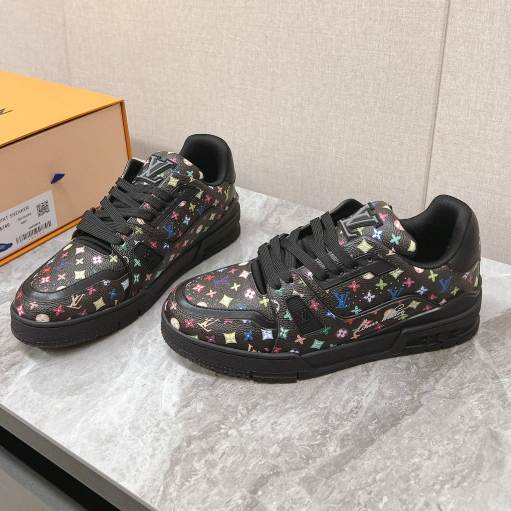 LOUIS VUITTON TRAINER SNEAKER IN BLACK MIX COLORFUL CALFSKIN