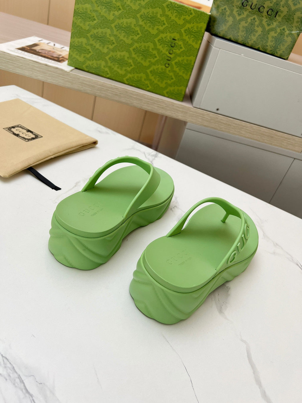 GUCCI THONG PLATFORM IN PISTACHIO GREEN IMPORTED TPU