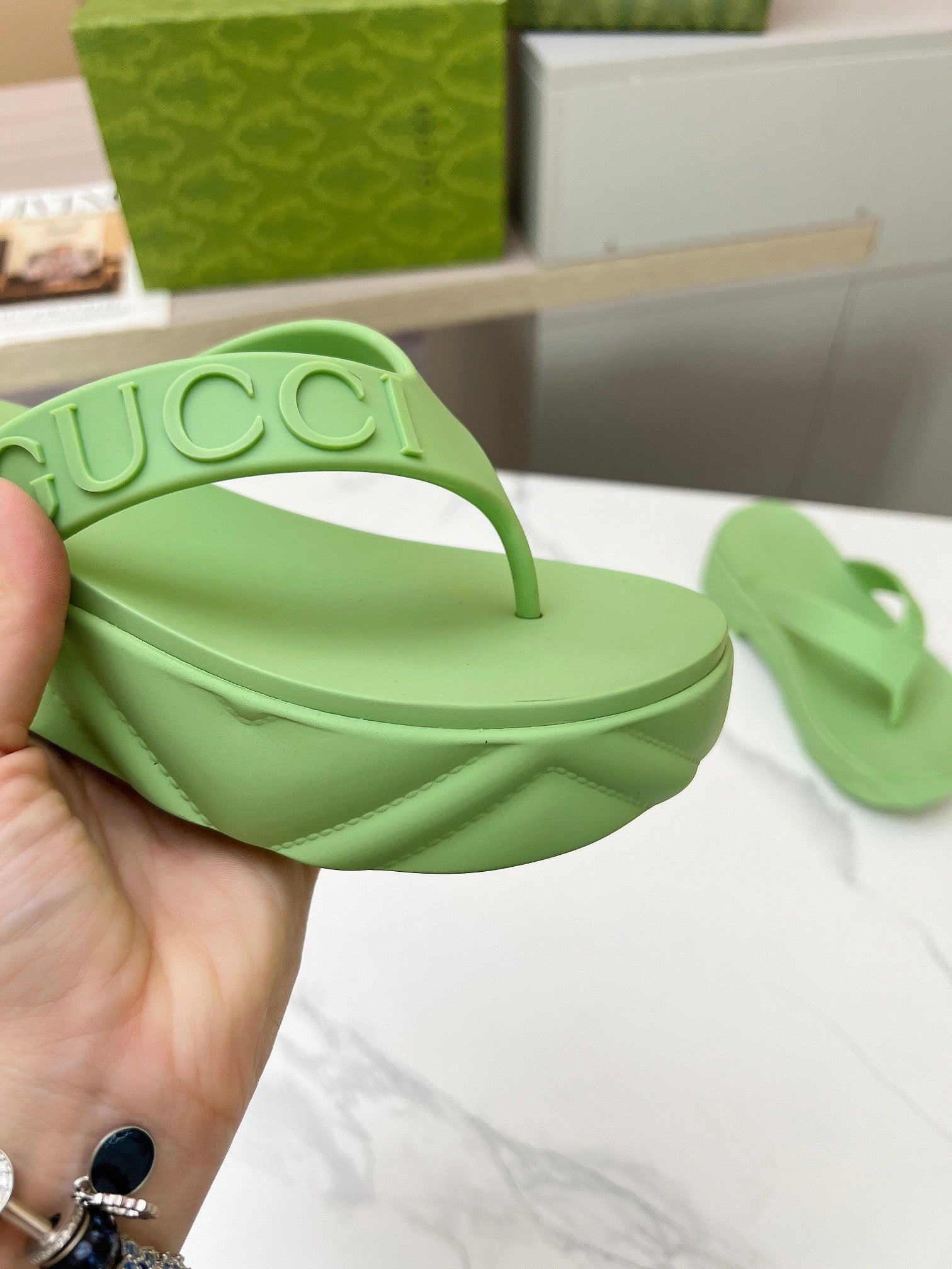 GUCCI THONG PLATFORM IN PISTACHIO GREEN IMPORTED TPU