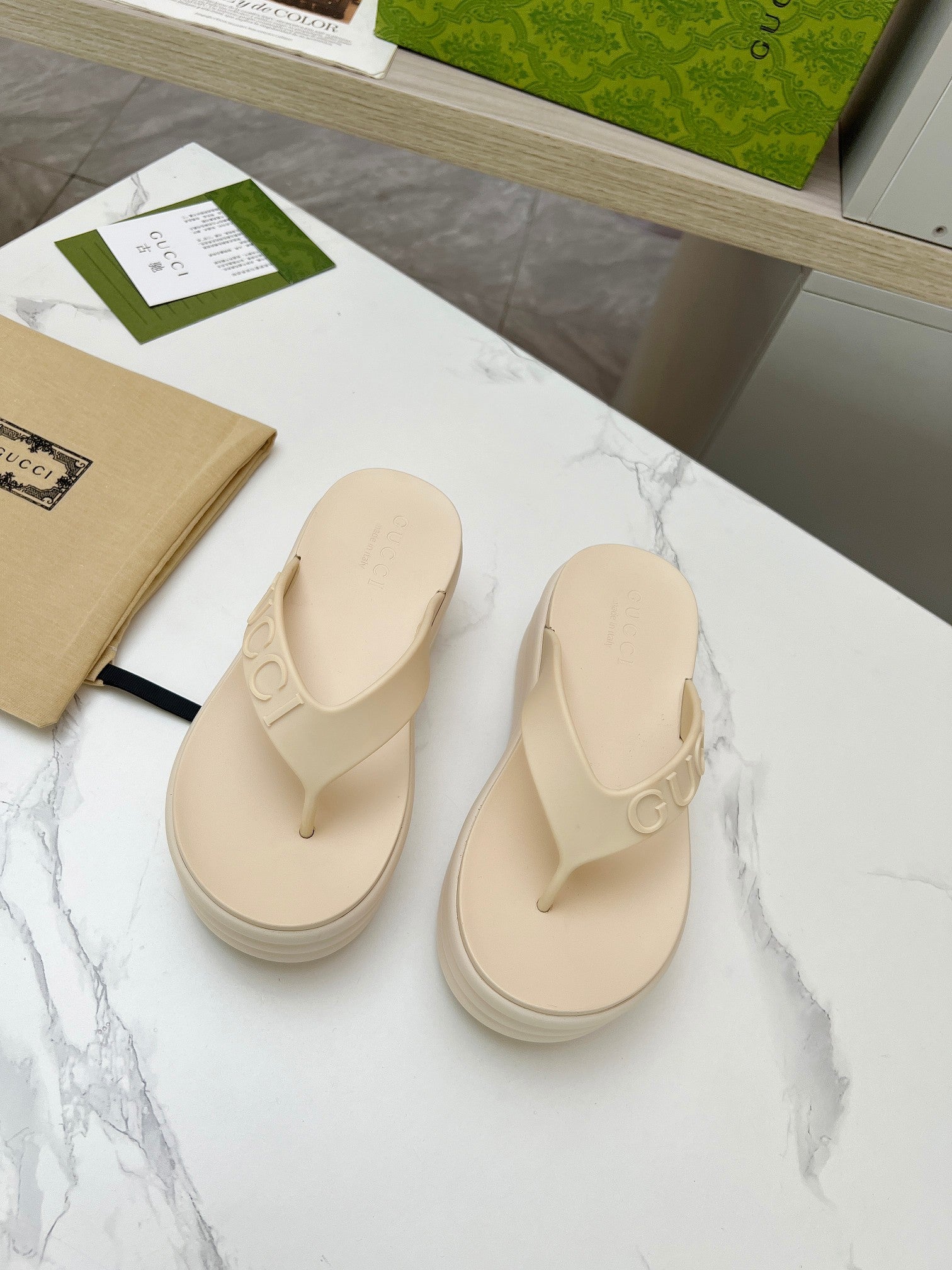 GUCCI THONG PLATFORM 5 CM IN BEIGE CREAM IMPORTED TPU