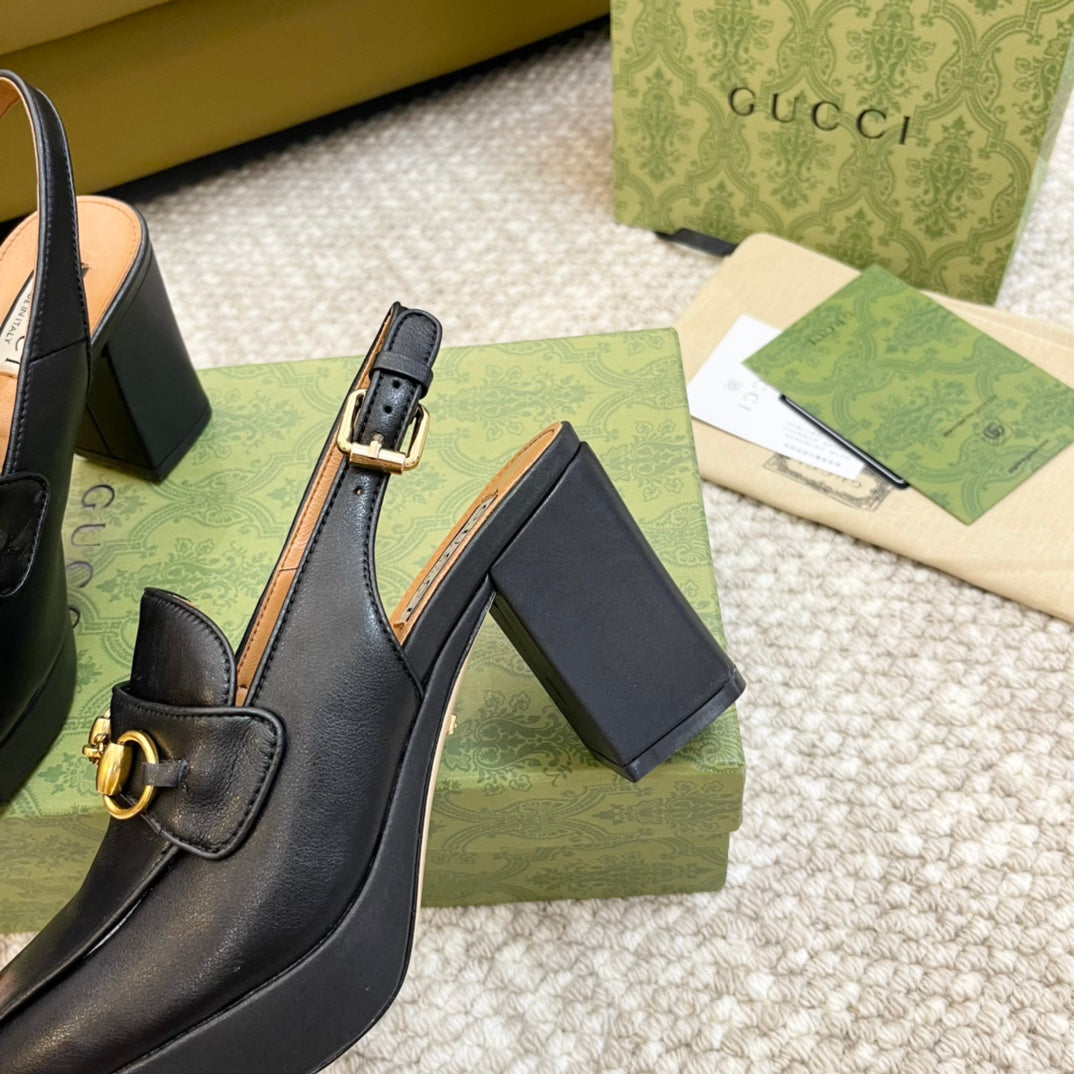 GUCCI HIGH - HEEL SLINGBACK WITH HORSEBIT BLACK CALFSKIN