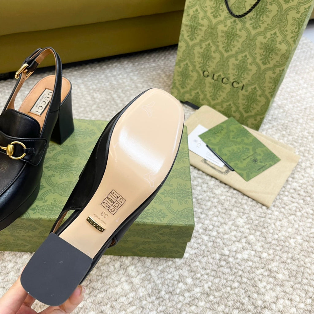 GUCCI HIGH - HEEL SLINGBACK WITH HORSEBIT BLACK CALFSKIN