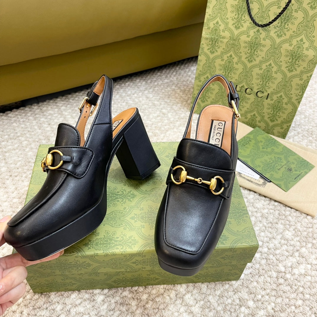 GUCCI HIGH - HEEL SLINGBACK WITH HORSEBIT BLACK CALFSKIN
