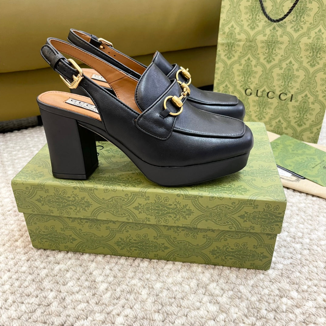 GUCCI HIGH - HEEL SLINGBACK WITH HORSEBIT BLACK CALFSKIN