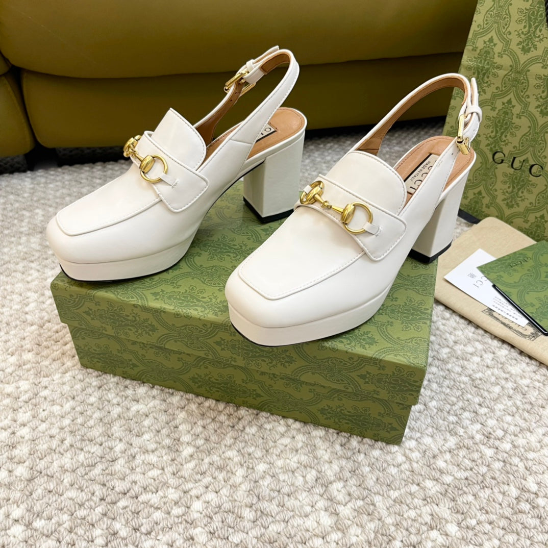 GUCCI HIGH - HEEL SLINGBACK WITH HORSEBIT WHITE CALFSKIN
