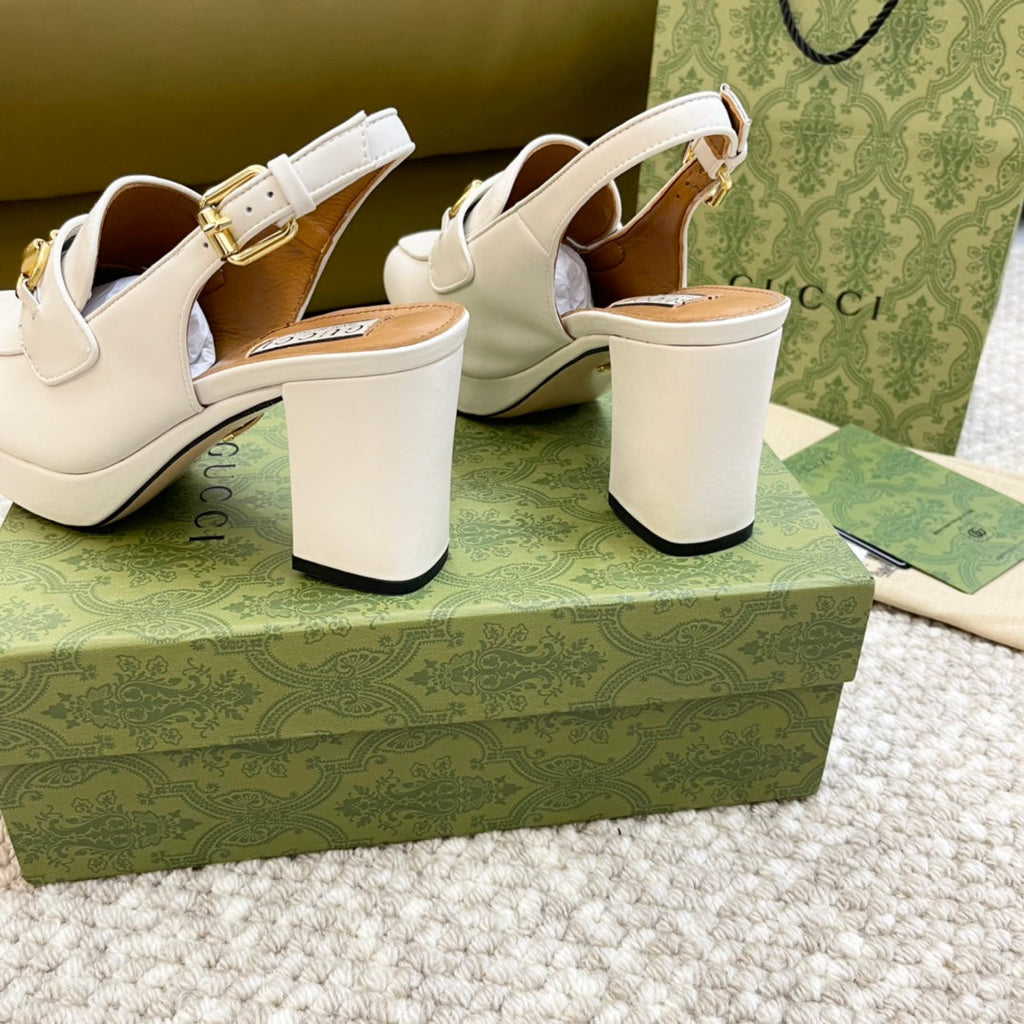 GUCCI HIGH - HEEL SLINGBACK WITH HORSEBIT WHITE CALFSKIN