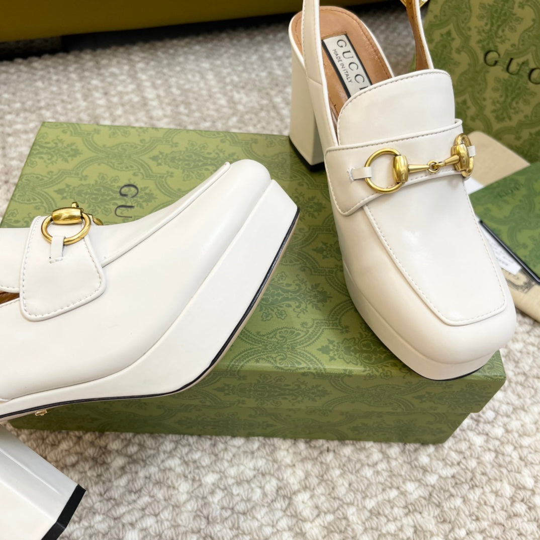 GUCCI HIGH - HEEL SLINGBACK WITH HORSEBIT WHITE CALFSKIN